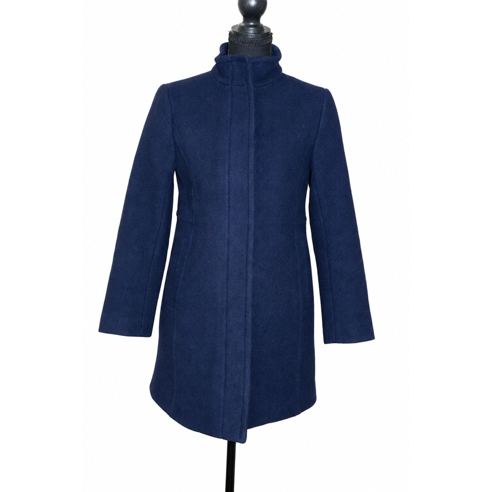 Talbots Petite Itlian Wool Blend Funnel Neck Coat Women 2P Navy Blue